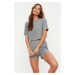 Trendyol Gray Ribbed Knitted Pajamas Set