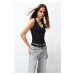 Trendyol Black V Neck Flexible Snaps Knitted Bodysuit