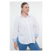 Trendyol Curve White Basic Blue Double Cuffed Double Woven Plus Size Shirt