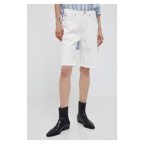 Bavlnené šortky Polo Ralph Lauren biela farba, jednofarebné, vysoký pás