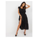 Black midi dress with a loose ruffle