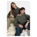 Trendyol Khaki Unisex Oversize/Wide Cut Slogan Crew Neck Sweatshirt