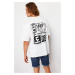 Trendyol Ecru Oversize/Wide Cut Far East Printed Short Sleeve 100% T-Shirt