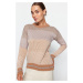 Trendyol Camel Color Block Pletený sveter