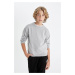 DEFACTO Boy Gray Crew Neck Basic Plain Knitwear Sweater