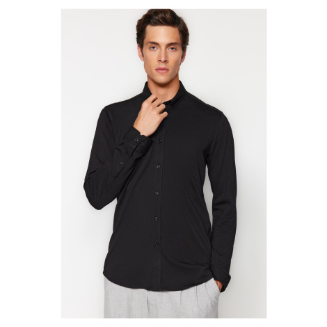 Trendyol Black Slim Fit Casual Comfortable Flexible Buttoned Collar Basic Shirt