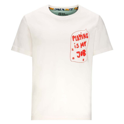 Detské bavlnené tričko Jack Wolfskin VILLI T K biela farba, vzorované