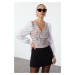 Trendyol Dusty Rose Crop Fitted Tweed Woven Blouse