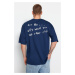 Trendyol Indigo Oversize/Wide Cut Text Printed Short Sleeve 100% Cotton T-Shirt