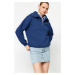 Trendyol Indigo Zipper Stand-Up Collar Thick Fleece Inside Regular Fit Knitted Sweatshirt
