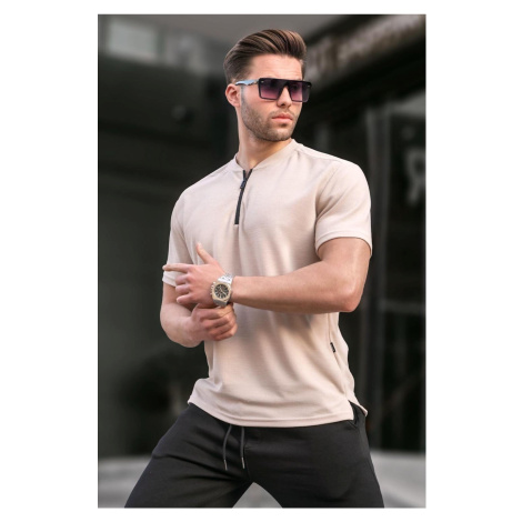 Madmext Beige Zipper Collar Men's T-Shirt 6086