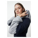 Trendyol Navy Blue Color Blocked Oversize/Wide Fit Hooded Sleeve Detailed Thick Knitted Sweatshi