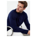 Trendyol Navy Blue Slim Fit Slim Cut Half Turtleneck Raglan Sleeve Plain Basic Knitwear Sweater