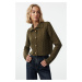 Trendyol Khaki Crop Polo Neck Knitwear Cardigan