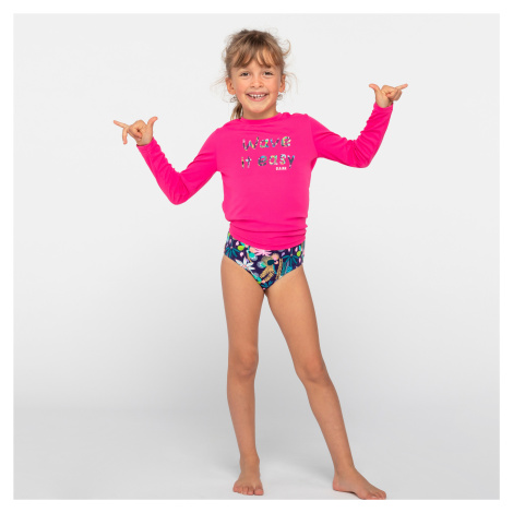 Detské tričko 100 proti UV s dlhým rukávom na surf ružové s potlačou OLAIAN