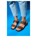 LuviShoes Blob Brown Skin Gold Buckle Women's Sandals