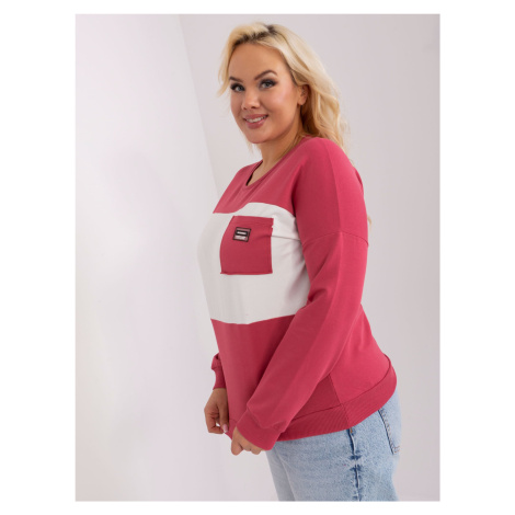 Dark coral and ecru top plus size long sleeve