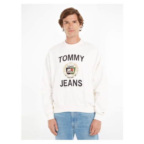 White Mens Sweatshirt Tommy Jeans Boxes Luxe Cre - Men Tommy Hilfiger