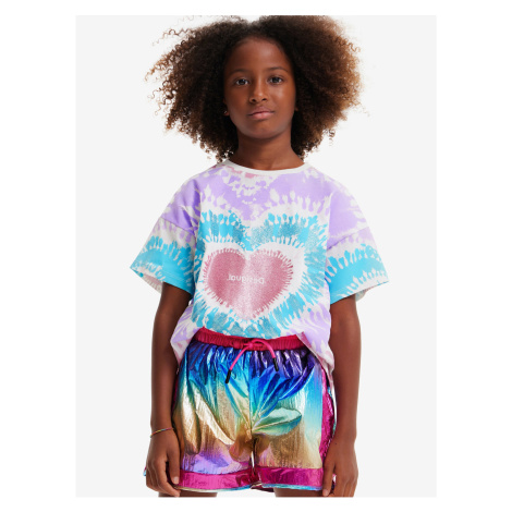 Bielo-fialové dievčenskú batikované tričko Desigual Hippie