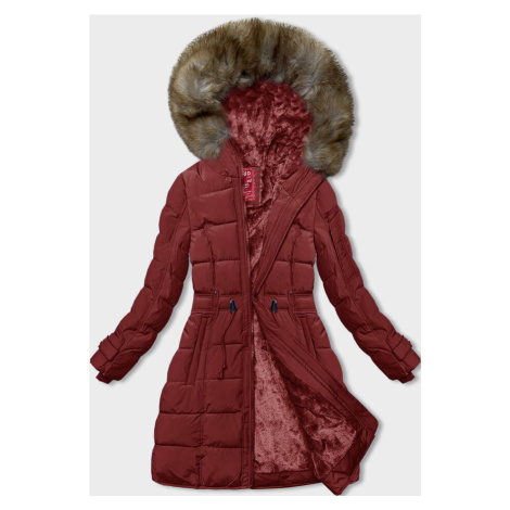 Červená dámska zimná bunda s kožušinovou podšívkou (LHD-23063) Červená