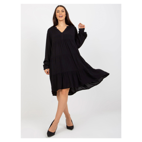 Black boho dress with frills and neckline SUBLEVEL