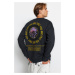 Trendyol Anthracite Oversize/Wide Cut Floral Back Printed Polar Fleece Inside/Warm Sweatshirt