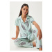 Happiness İstanbul Women's Water Green Patterned Shirt and Pants Knitted Pajama Set