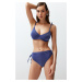 Trendyol Navy Blue Balconette Tie-Up Silvery High Waist Hipster Bikini Set