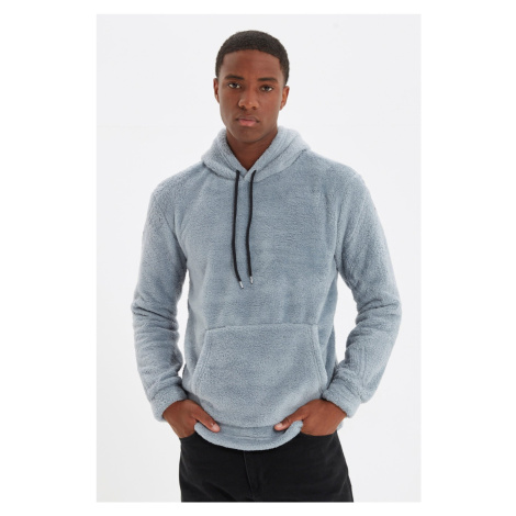 Trendyol Men's Gray Regular/Real Fit Kangaroo Pocket Long Sleeve Warm Plush Sweatshirt