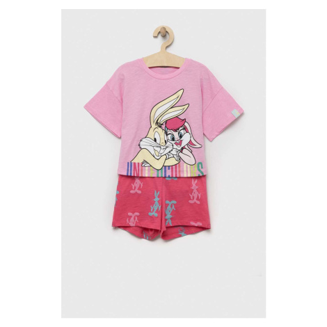 Detské bavlnené pyžamo United Colors of Benetton x Looney Tunes ružová farba, s potlačou