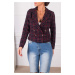 armonika Women's Plum Double Breasted Collar Tweed Crop Jacket