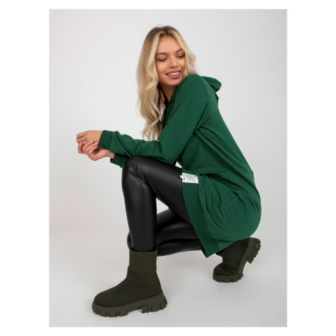 Basic dark green sweatshirt dress with pockets