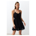 Trendyol Black Belted Mini Woven Ruffle Beach Dress