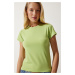 Happiness İstanbul Women's Peanut Green Crew Neck Basic Sandy T-Shirt