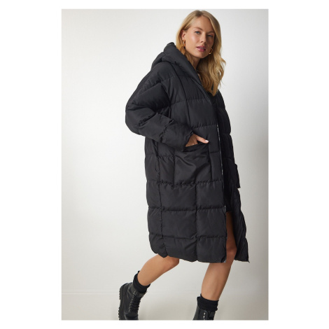 Happiness İstanbul Women's Black Hooded Oversize Puffer Coat