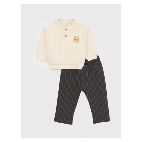 LC Waikiki Baby Boy Polo Neck Long Sleeve Printed Sweatshirt and Trousers 2-Set