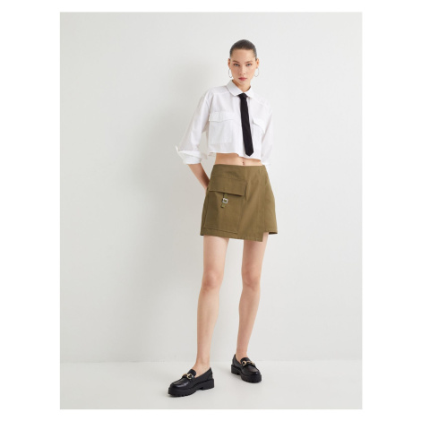 Koton Cargo Short Skirt Double Breasted Belt Detailed Pocket Slim Fit