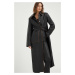 Kožený kabát Remain dámsky, čierna farba, prechodný