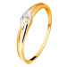 Diamantový prsteň zo 14K zlata, dvojfarebné ramená s výrezmi, číry briliant - Veľkosť: 59 mm