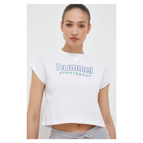 Bavlnené tričko Hummel biela farba