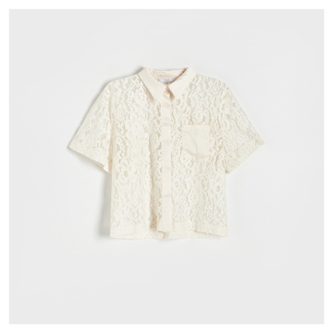 Reserved - Čipkovaná košeľa z organickej bavlny - Krémová
