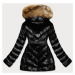 Čierno-hnedá lesklá zimná bunda s machovitou kožušinou (W673)