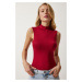 Happiness İstanbul Women's Burgundy High Neck Sleeveless Viscose Knitted Blouse