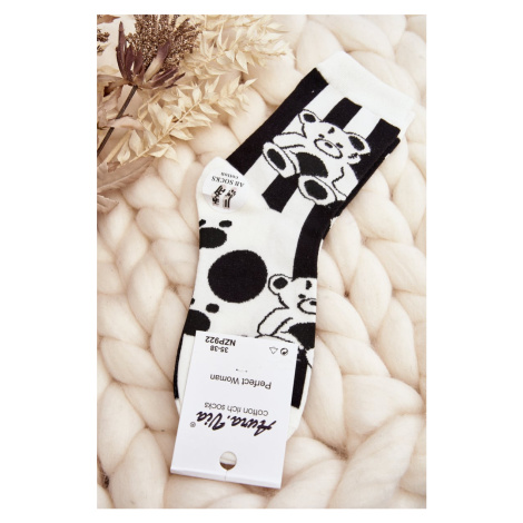 Women's mismatched socks with teddy bear, black and white