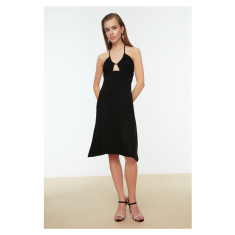 Trendyol Black Pleated Knitwear Evening Dress