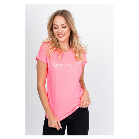 Women's T-shirt with the inscription "Shopping is my cardio" - pink