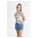 DEFACTO Girl's Crop Printed Short Sleeve T-Shirt