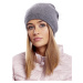 Grey women's hat with fur pompom