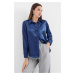 Bigdart 3964 Lightly Flowy Satin Shirt - Navy Blue