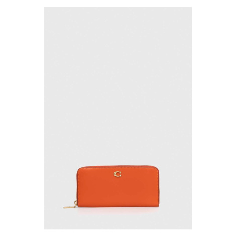 Kožená peňaženka Coach dámsky, oranžová farba